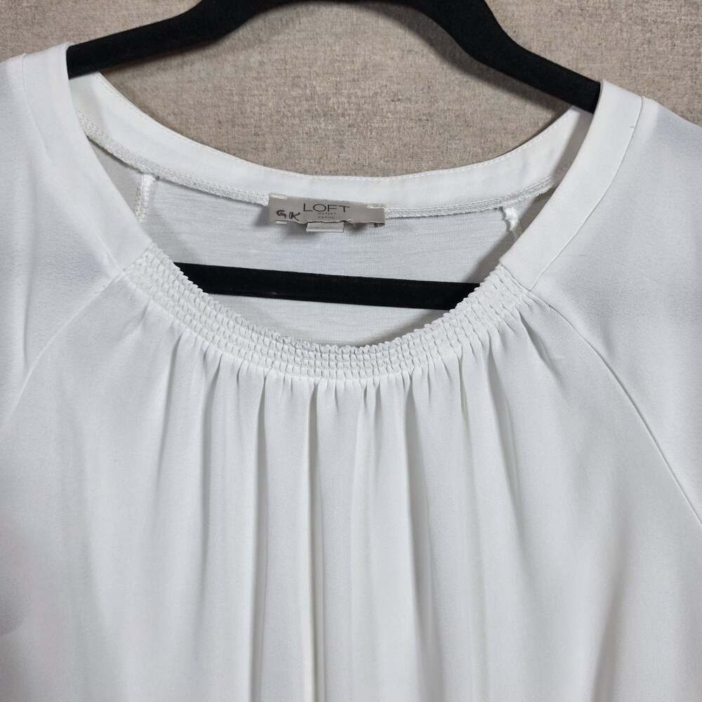 Loft Womens White Flutter Sleeve Blouse Size Med Petite Capsule - Picture 3 of 8